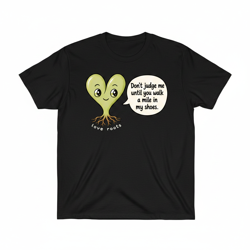 Don't Judge Me Until You Walk a Mile in My Shoes black unisex t-shirt – Love Roots