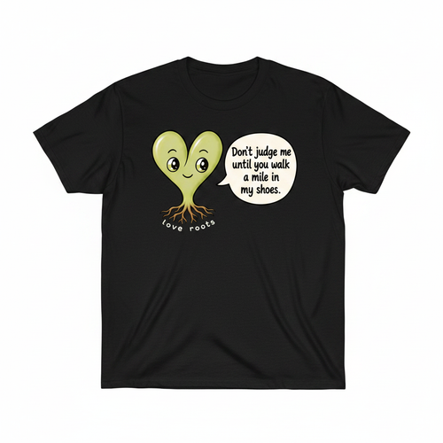 Don't Judge Me Until You Walk a Mile in My Shoes black unisex t-shirt – Love Roots