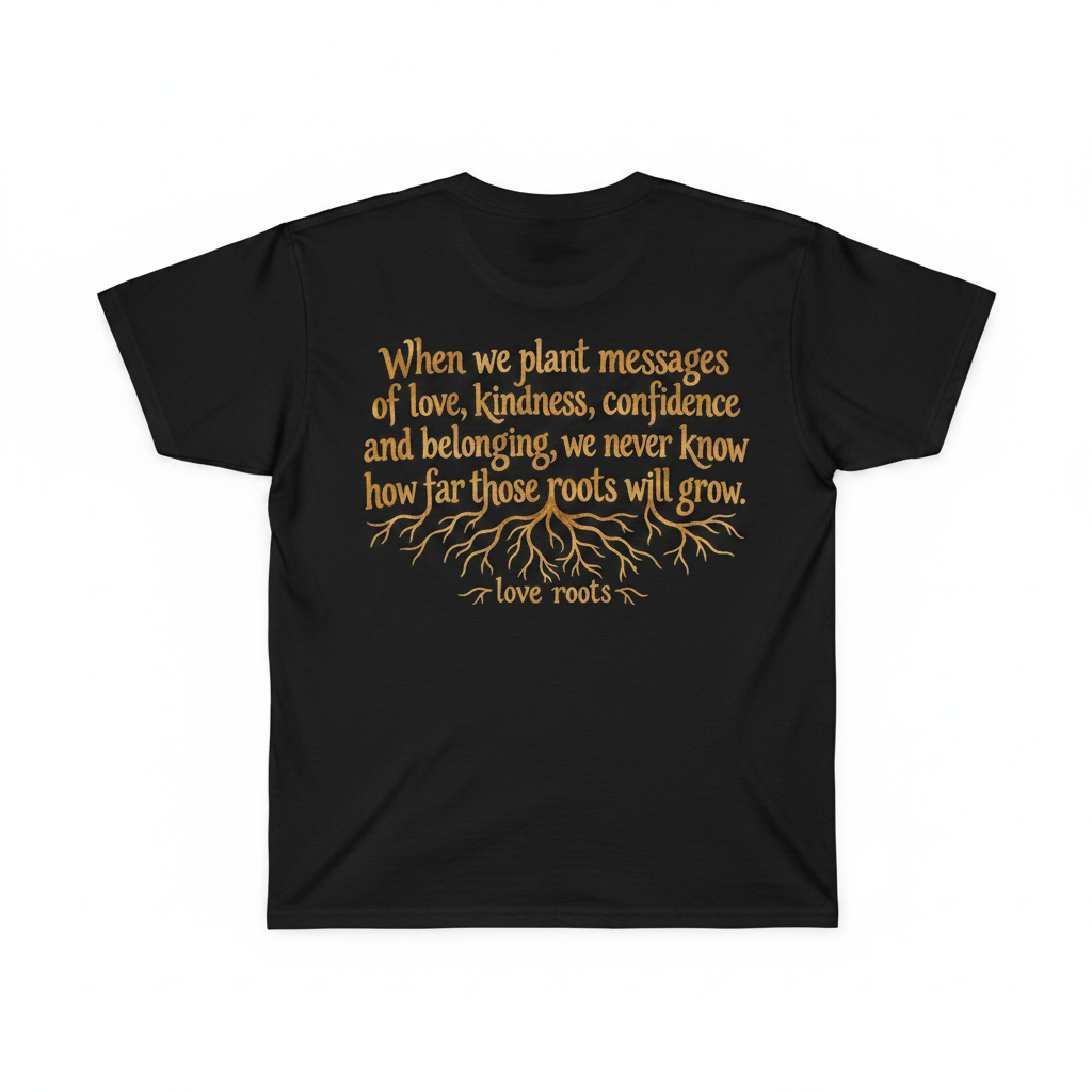 Black tee back - Love Roots message