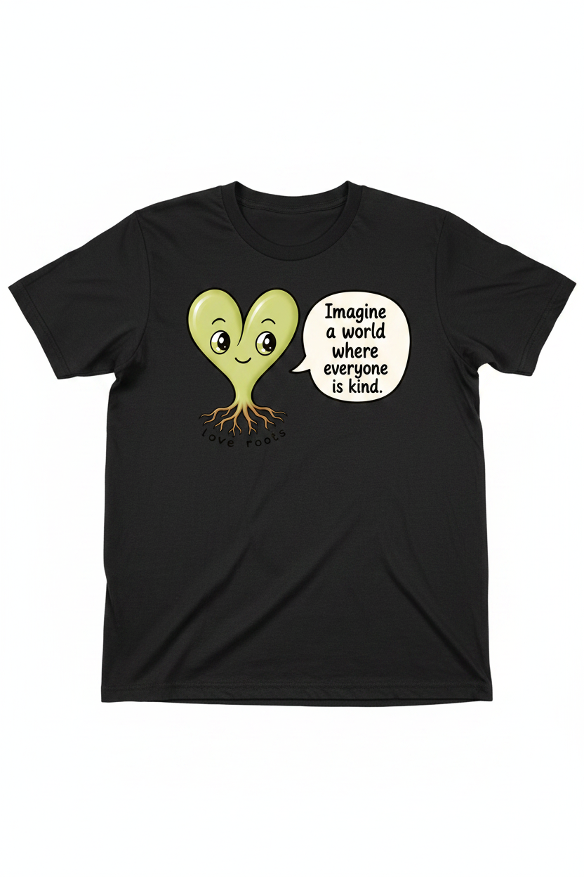 Love Roots Imagine a World Where Everyone is Kind black unisex t-shirt