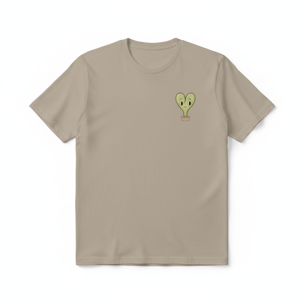 Light brown tee front - Love Roots heart character