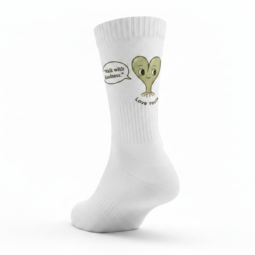 Grow at Your Own Pace Love Roots white crew sock back view