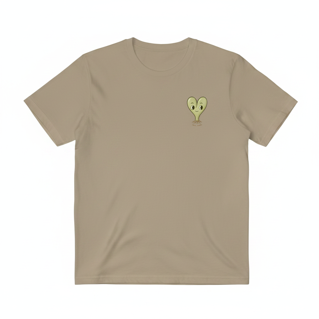 Light brown tee front - Love Roots heart character