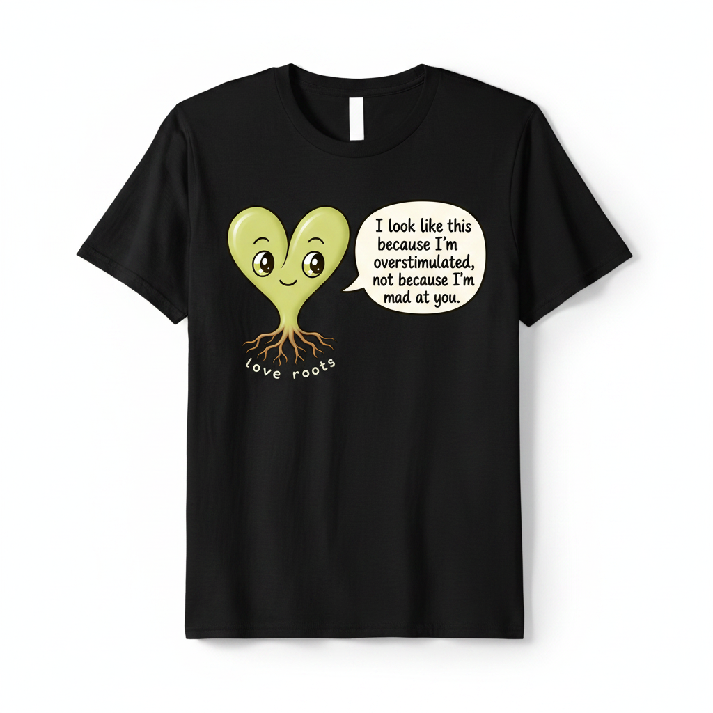 I Look Like This Because I'm Overstimulated black unisex t-shirt – Love Roots