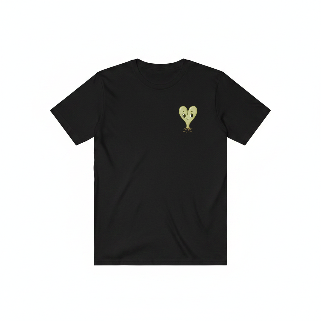 Black tee front - Love Roots heart character