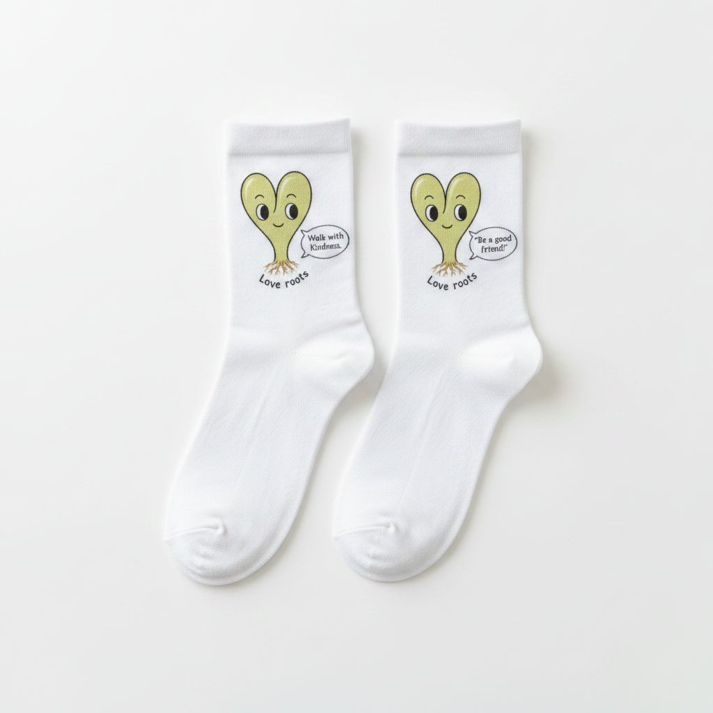 Love Roots crew socks - Walk with Kindness and Be a good friend